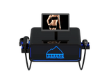 A sleek, black Iceberg Cryonick Roller cryotherapy machine featuring a digital screen displaying a human arm for demonstration. The device is illuminated with blue LED accents, showcasing its modern design and advanced functionality for muscle recovery and cold therapy applications.
