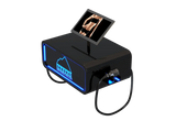 A sleek, black Iceberg Cryonick Roller cryotherapy machine featuring a digital screen displaying a human arm for demonstration. The device is illuminated with blue LED accents, showcasing its modern design and advanced functionality for muscle recovery and cold therapy applications.