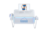 A sleek, black Iceberg Cryonick Roller cryotherapy machine featuring a digital screen displaying a human arm for demonstration. The device is illuminated with blue LED accents, showcasing its modern design and advanced functionality for muscle recovery and cold therapy applications.