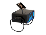 A sleek, black Iceberg Cryonick Roller cryotherapy machine featuring a digital screen displaying a human arm for demonstration. The device is illuminated with blue LED accents, showcasing its modern design and advanced functionality for muscle recovery and cold therapy applications.