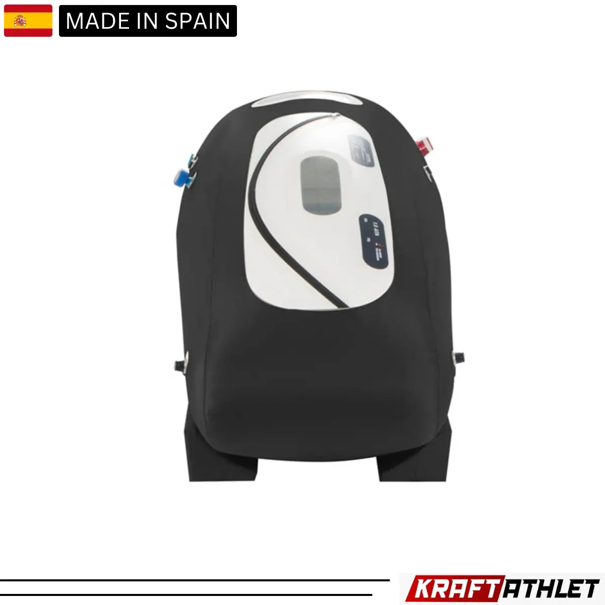 "ProReset Oasis portable hyperbaric chamber with reclining lounge chair and four viewing windows."​

