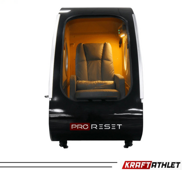 "ProReset Vista portable hyperbaric chamber with reclining lounge chair and four viewing windows."​

