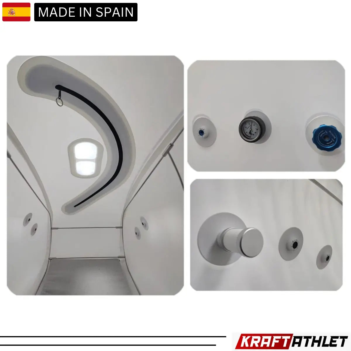"ProReset Oasis portable hyperbaric chamber with reclining lounge chair and four viewing windows."​

