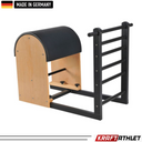 "Elina Pilates Ladder Barrel with a sturdy steel base for professional Pilates training."

