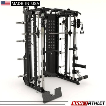 Force USA| G-Series G15® Compact All-In-One Trainer – Smith Machine, Rack + Double Pulley (Kabelverhältnis 2:1 und 4:1) + 260 kg Gewichtsscheiben enthalten – Kompakte Version