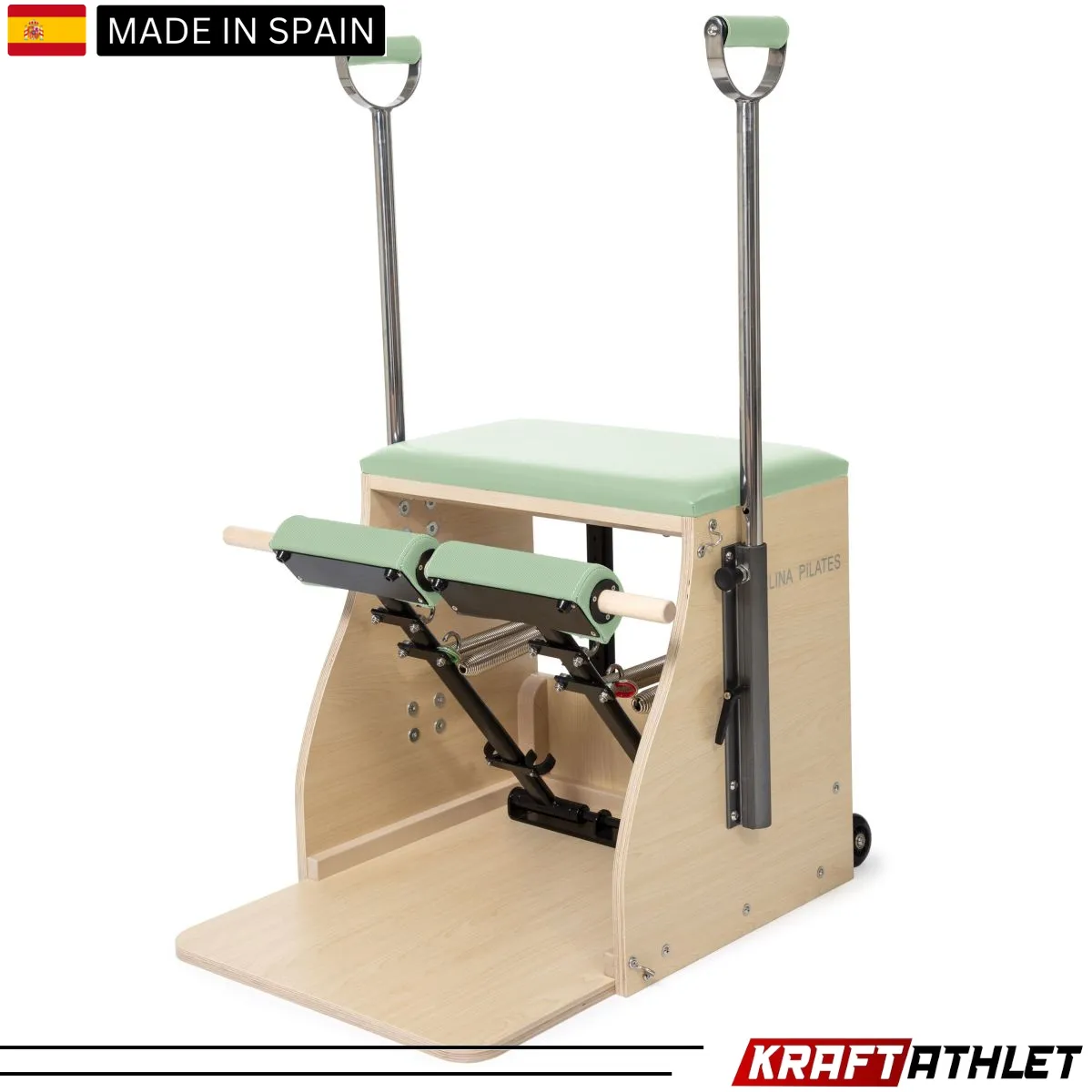 "Elina Pilates Wood Combo Chair, a professional-grade Pilates chair for core strength, flexibility, and stability training."

