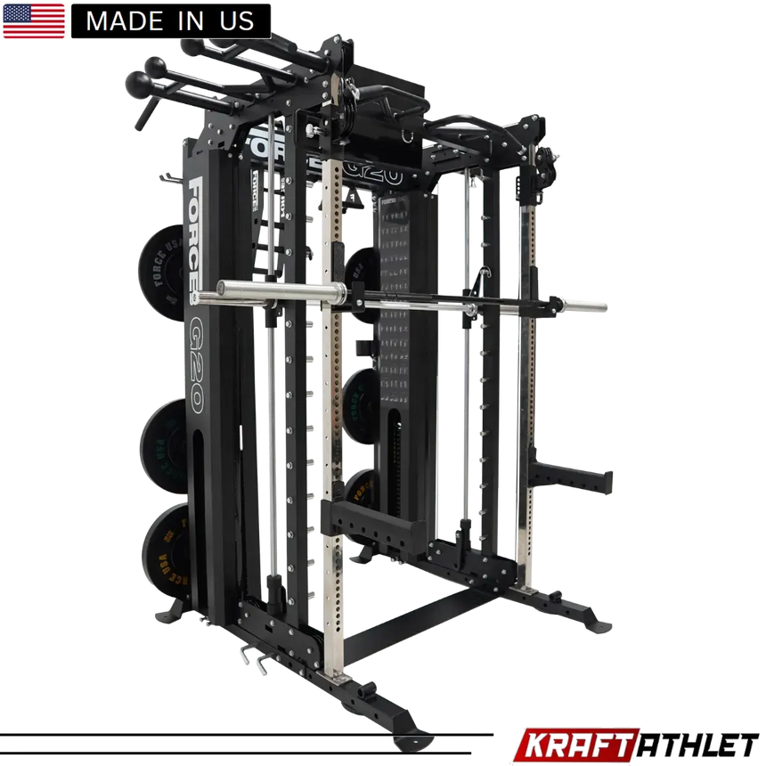 Force USA| G-Series Multifunktionale Maschine G20 V2 Pro All-In-One Trainer – Smith Machine, Functional Trainer, Power Rack und Vertikale Beinpresse Force USA