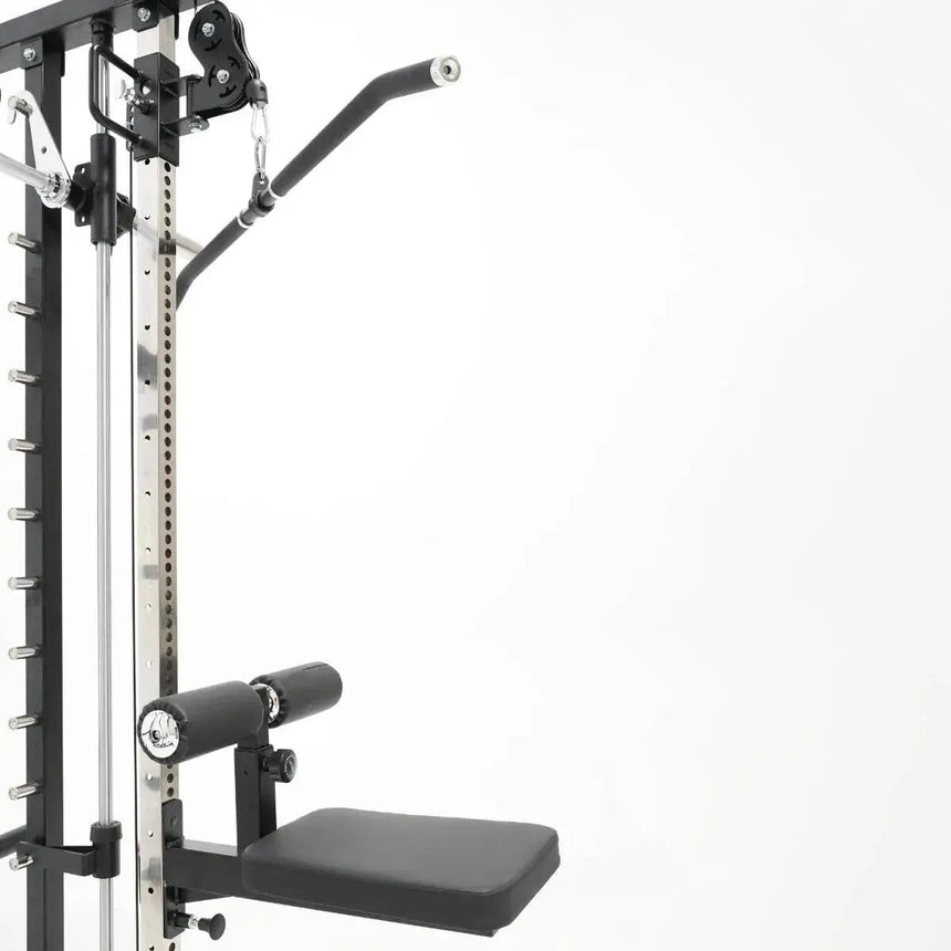 Force USA Lateral Row Seat attached to an all-in-one rowing trainer.
