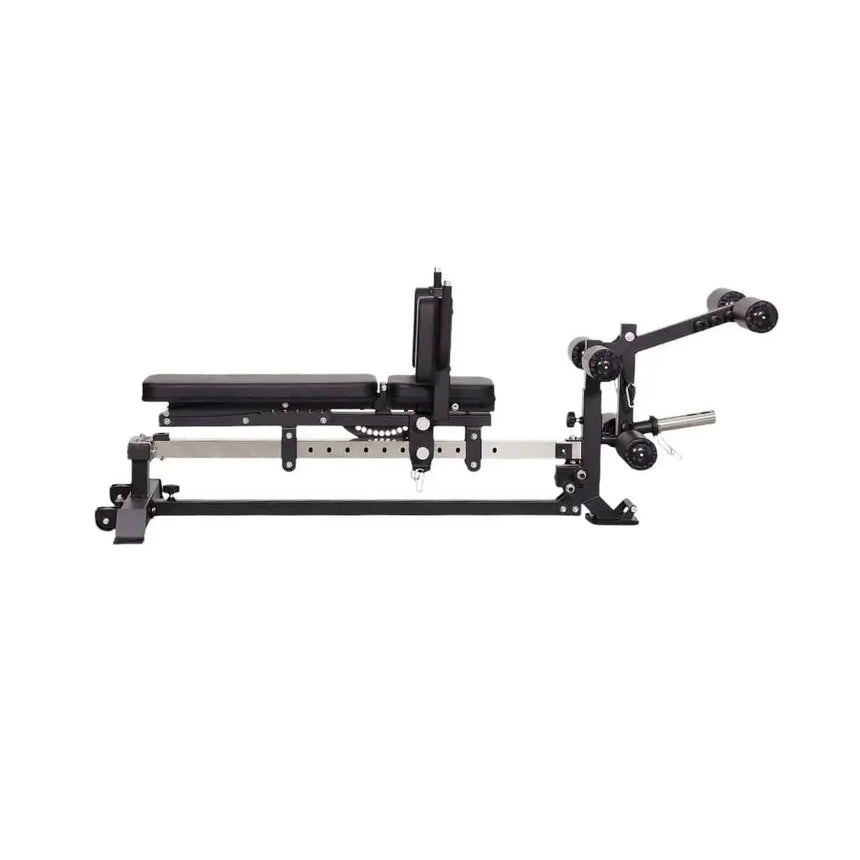 Force USA C10 Base Bench with leg curl, leg extension, and preacher curl attachments.​

