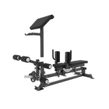 Force USA C10 Base Bench with leg curl, leg extension, and preacher curl attachments.​


