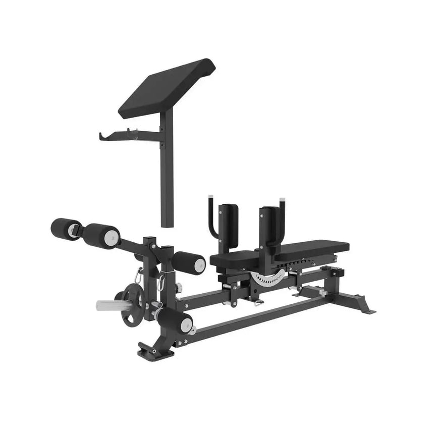 Force USA C10 Base Bench with leg curl, leg extension, and preacher curl attachments.​

