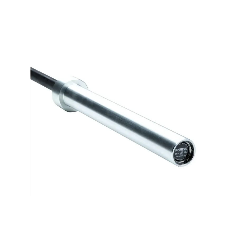 Force USA The Gunner Olympic Bar – 2.20m long, black barbell with silver sleeves and precise knurling.
